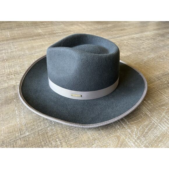 Gigi Pip Monroe Rancher Hat Womens 57 Gray Australian Wool Wide Brim Fedora NWT
